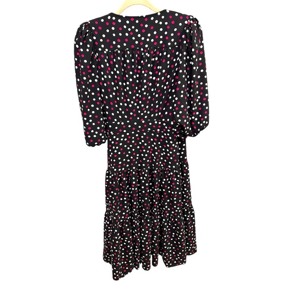 Kate Spade Glimmer Dot Wrap Dress Black Multi Size Medium FLAWED Designer S0767 - Picture 3 of 13